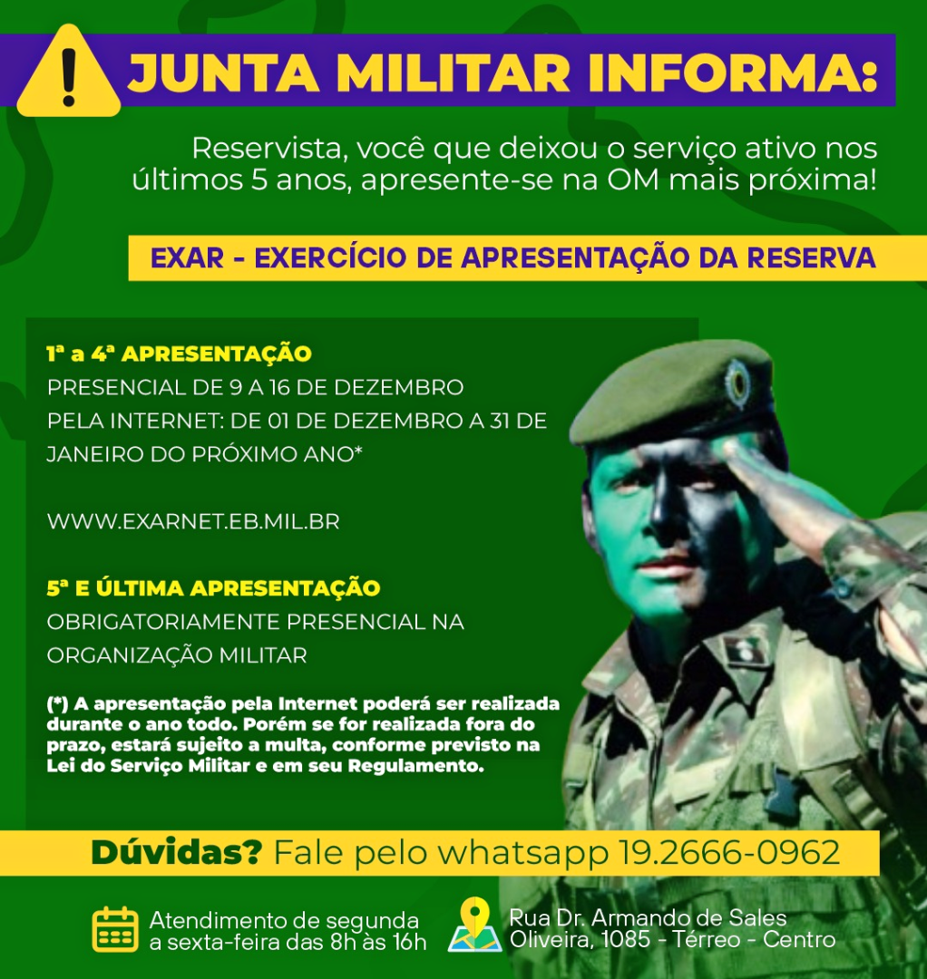 EXAR - EXERCÍCIO DE APRESENTAÇÃO DA RESERVA DO EXÉRCITO BRASILEIRO ACONTECE NO MÊS DE DEZEMBRO