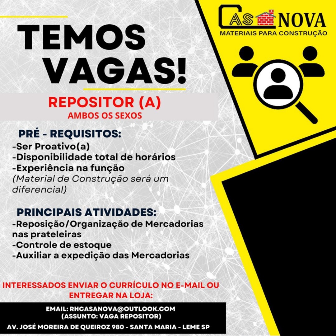 VAGA DE EMPREGO PARA REPOSITOR (A)