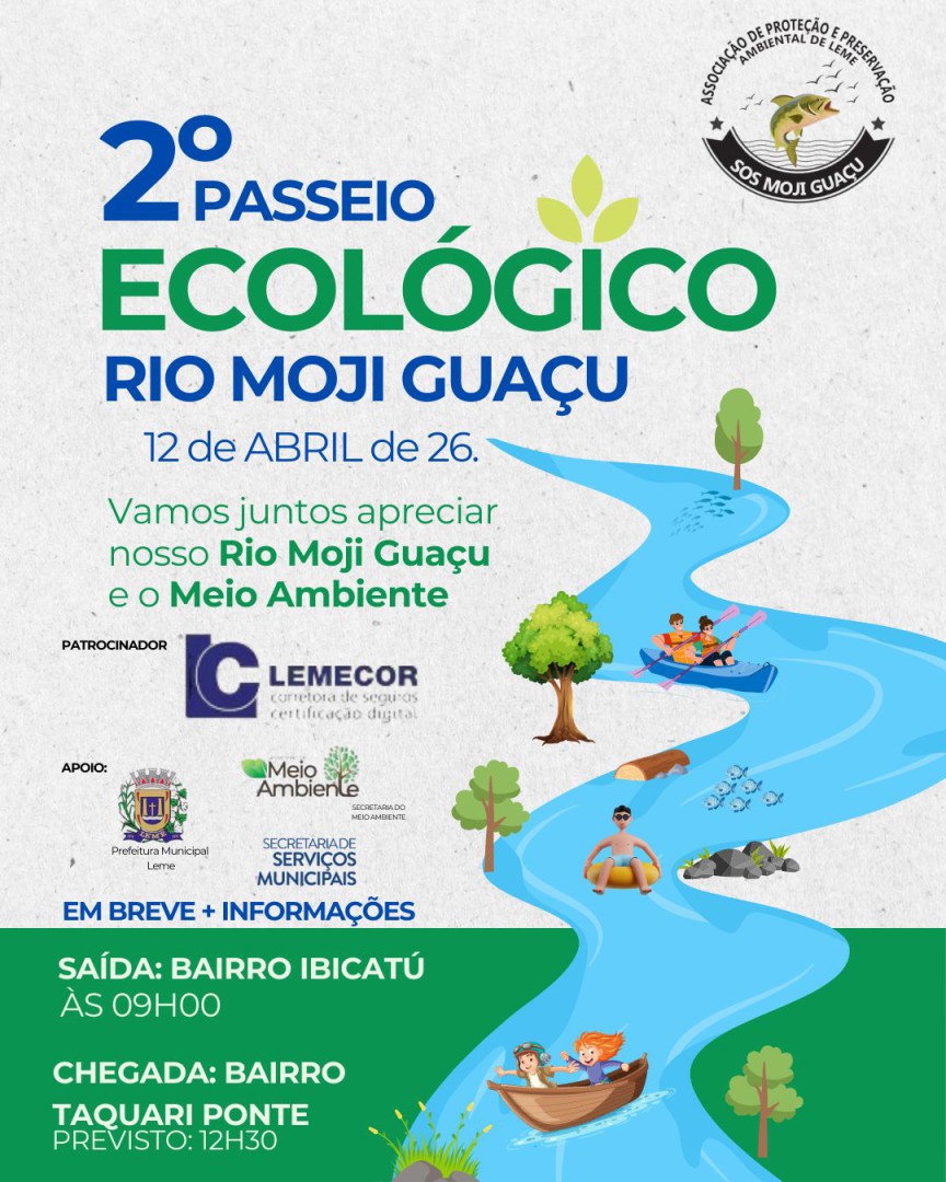 2º PASSEIO ECOLÓGICO PELO RIO MOJI GUAÇU PROMOVE CONSCIÊNCIA AMBIENTAL – 12 DE ABRIL DE 2026