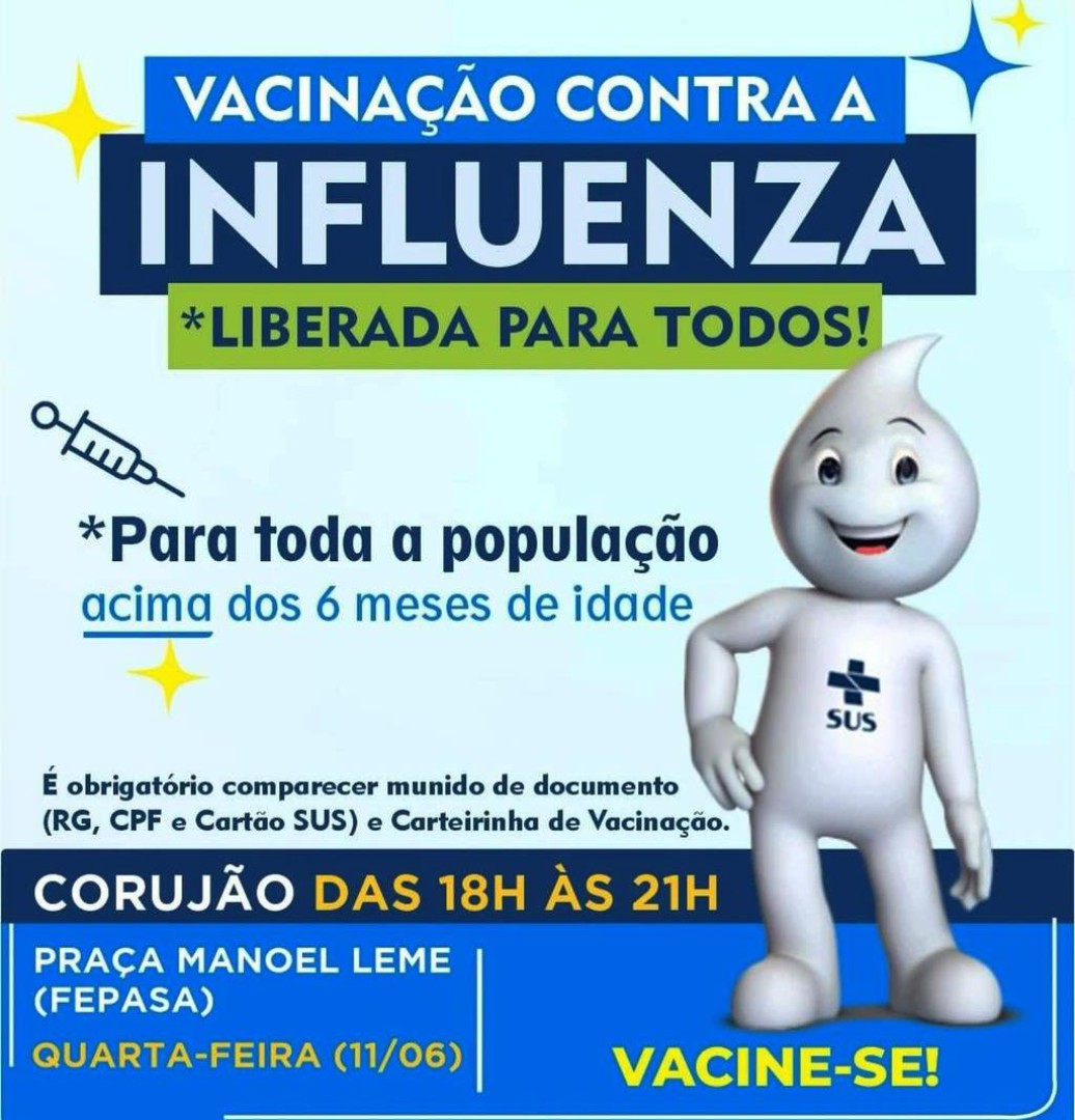 CORUJÃO DE VACINAÇÃO NA QUARTA-FEIRA, 11 DE JUNHO