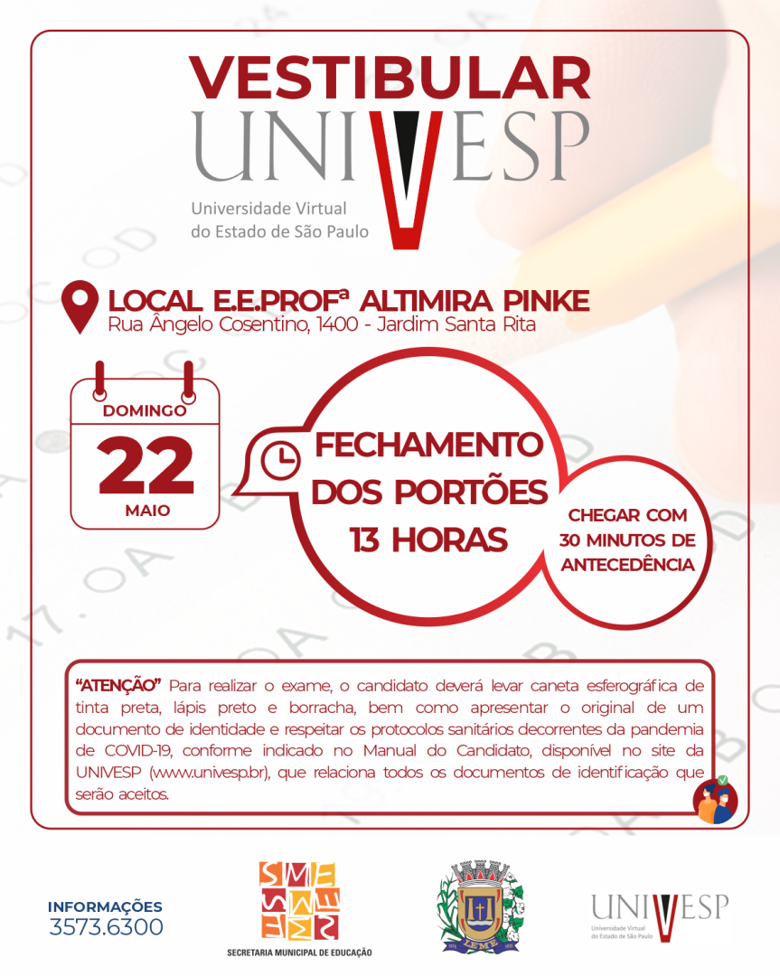 Vestibular UNIVESP – Provas acontecem Domingo, dia 22