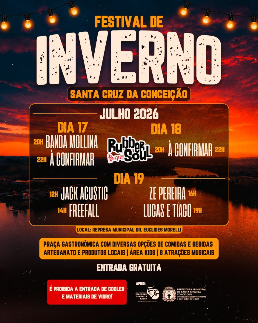 VEM AÍ O FESTIVAL DE INVERNO SANTA CRUZ DA CONCEIÇÃO COM ENTRADA GRATUITA