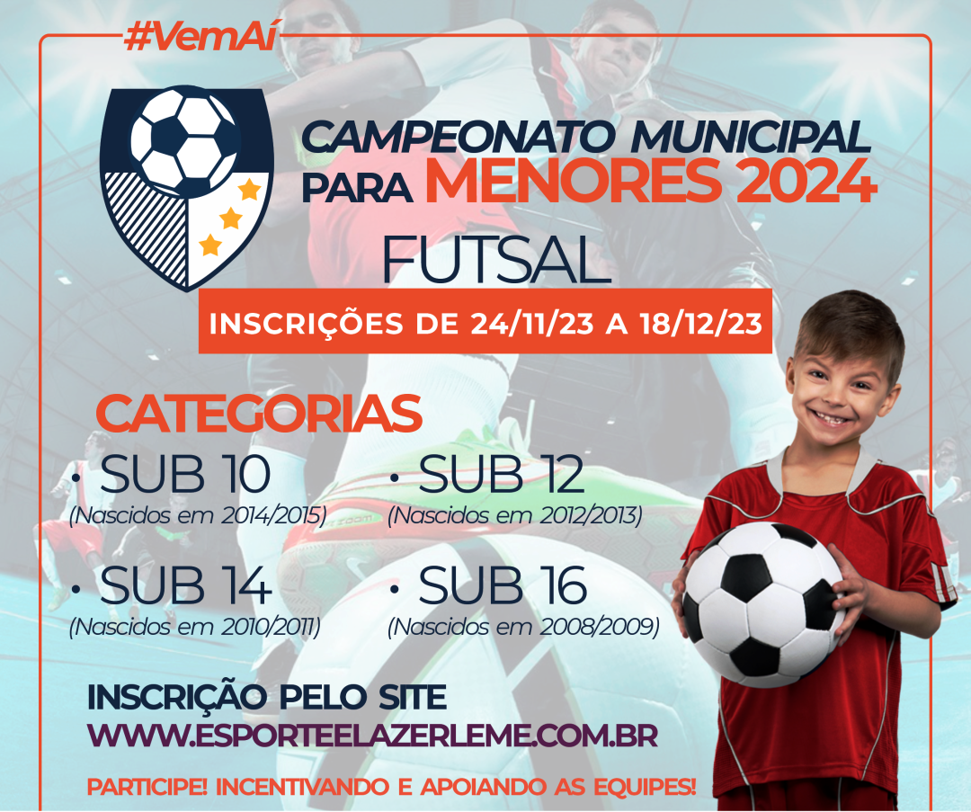 Inscrições abertas para o Campeonato Municipal de Futsal para Menores