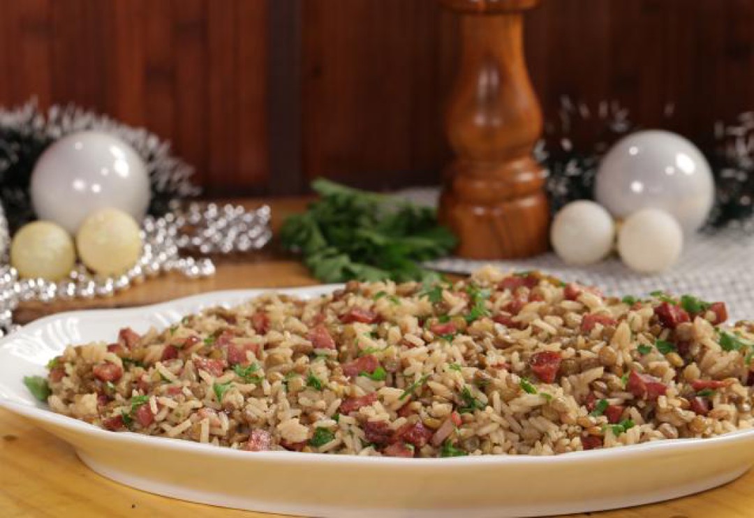 ARROZ COM LENTILHA E CALABRESA