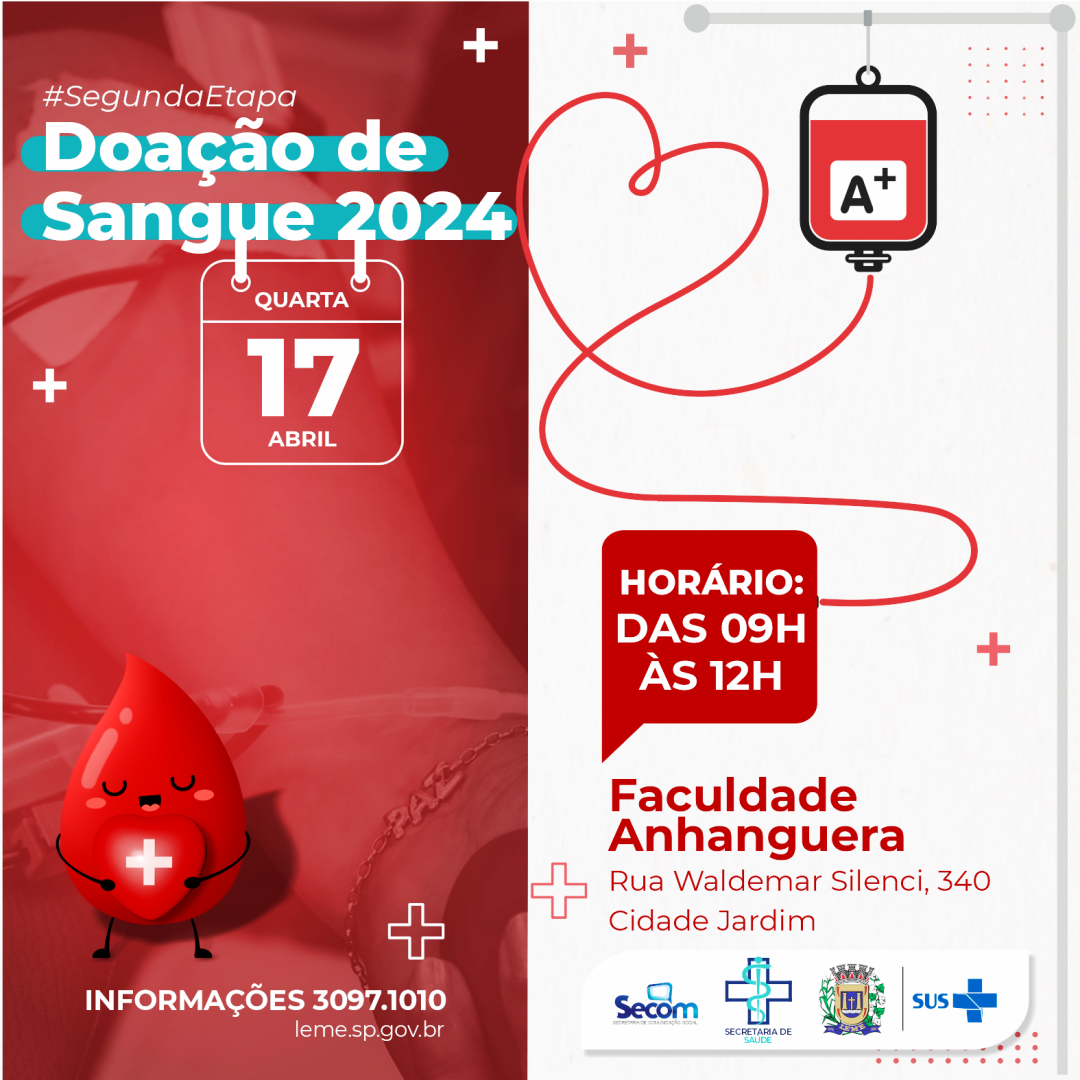 SEGUNDA ETAPA DE DOÇÃO DE SANGUE ACONTECE EM 17 DE ABRIL