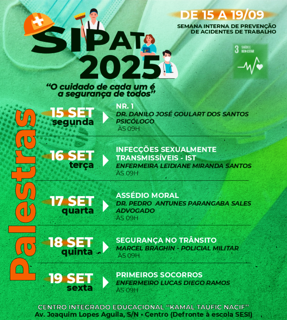 REALIZAÇÃO DA SIPAT - SEMANA INTERNA DE PREVENÇÃO DE ACIDENTES DE TRABALHO