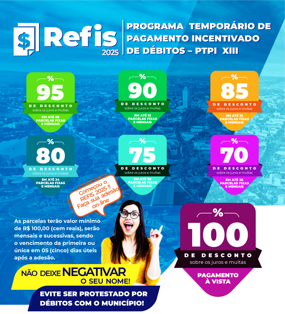 ATÉ 17 DE OUTUBRO: REFIS MUNICIPAL 2025 - PROGRAMA TEMPORÁRIO DE PAGAMENTO INCENTIVADO DE DÉBITOS– PTPI XIII
