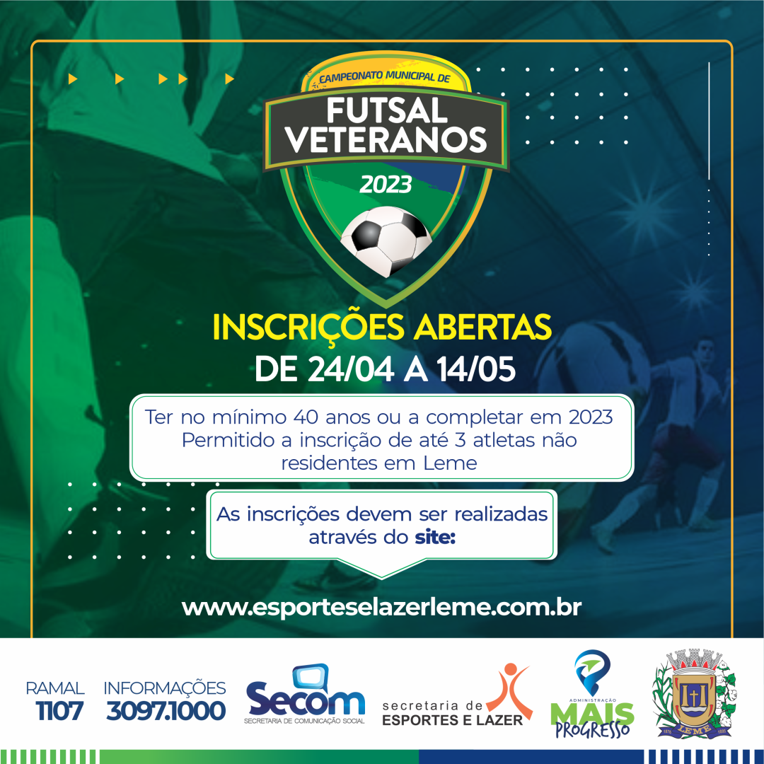 Inscrições abertas para o Campeonato Municipal de Futsal Veteranos 2023