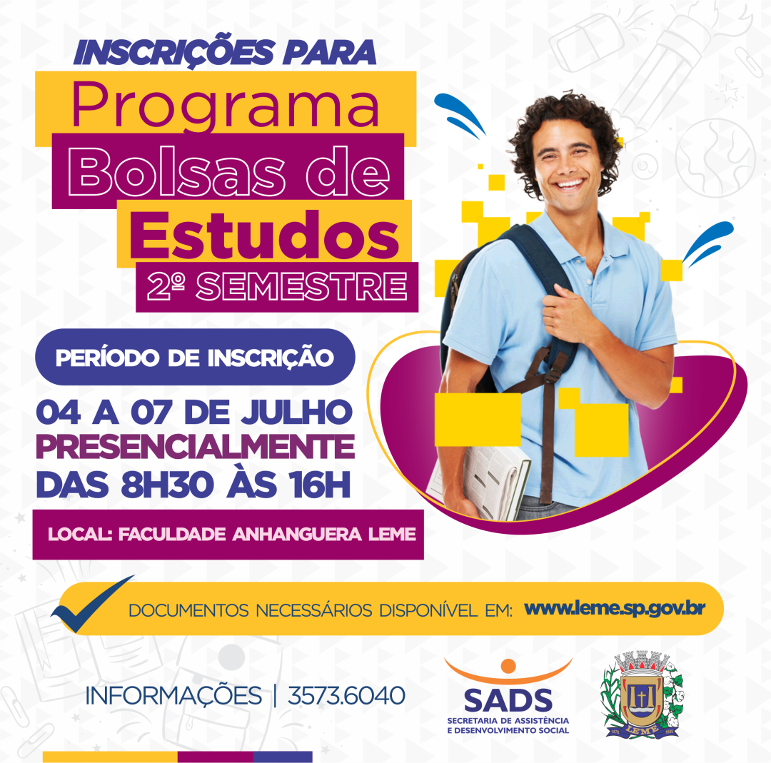 Inscrições para o Programa Bolsas de Estudos – 2º Semestre 2022