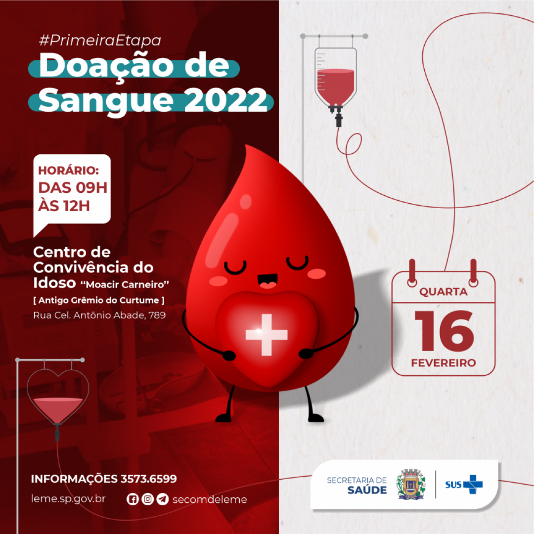 Etapa “1” do calendário de doação de sangue será realizada no dia 16 de fevereiro