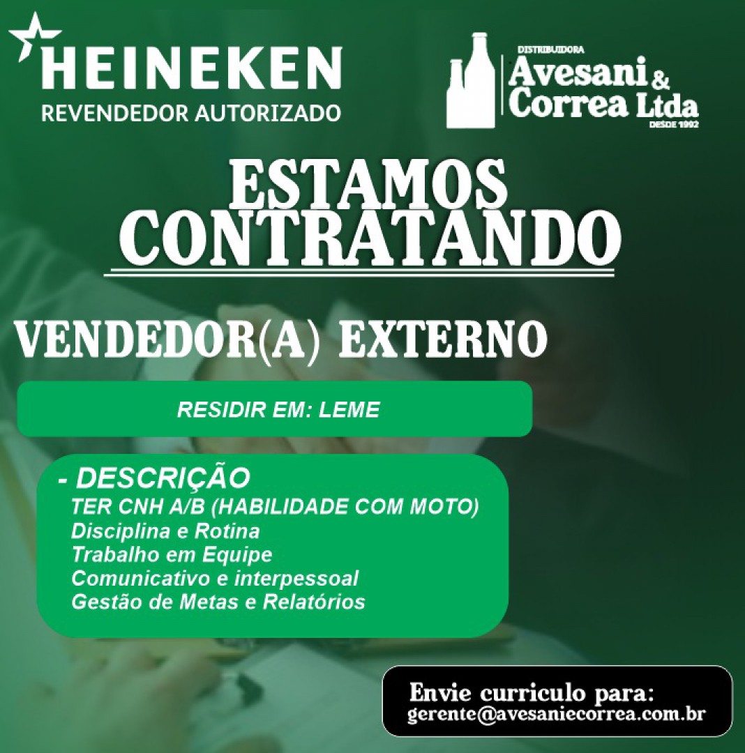 Revendedor autorizado Heineken está contratando:
