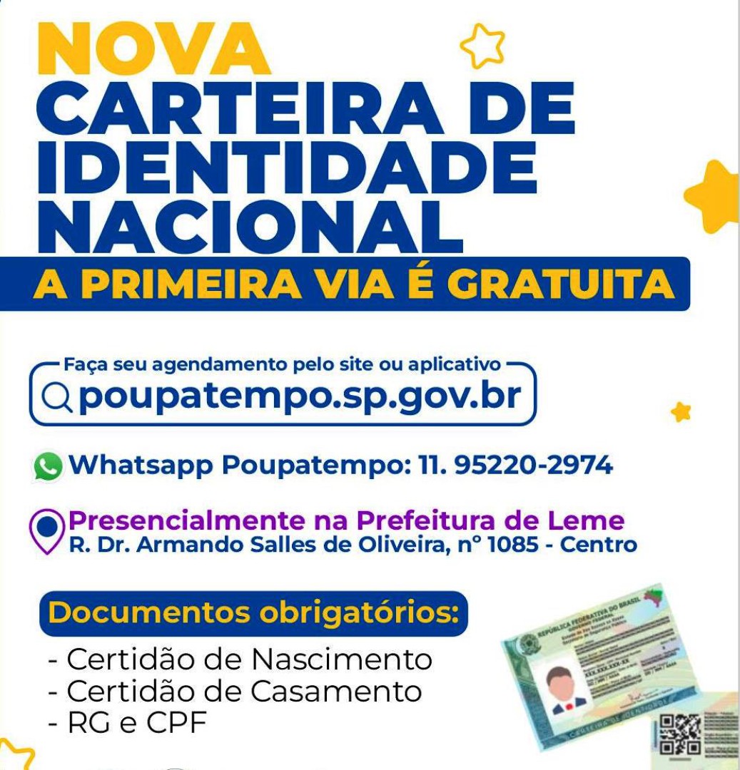 NOVO RG JÁ ESTÁ DISPONÍVEL A EMISSÃO EM LEME