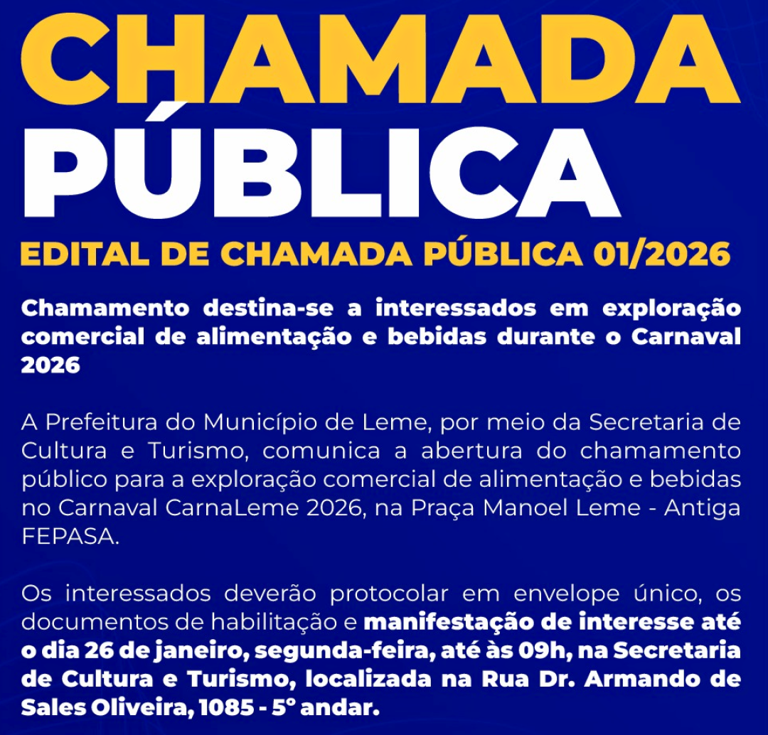 CHAMADA PÚBLICA PARA O CARNAVAL CARNALEME 2026