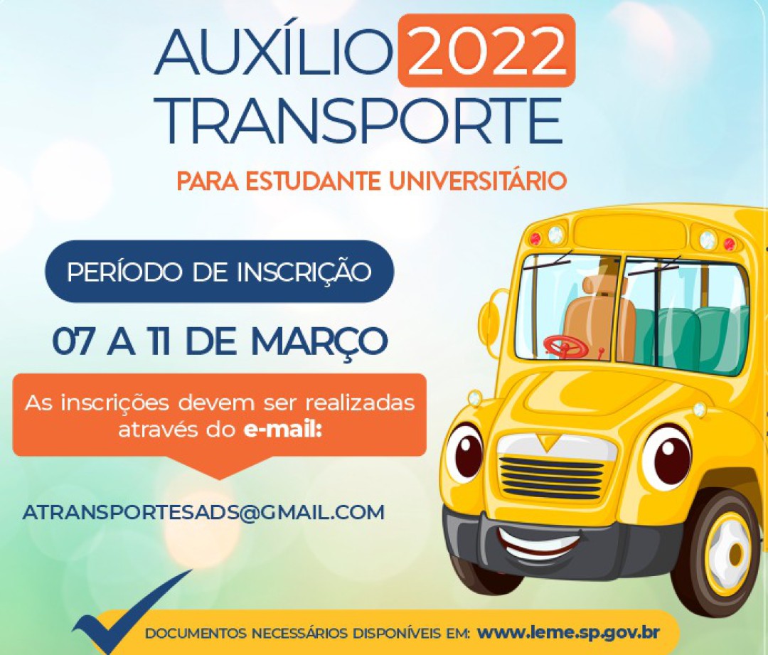 Programa Auxílio Transporte 2022: Inscrições devem ser realizadas de forma online do dia 07 a 11 de março