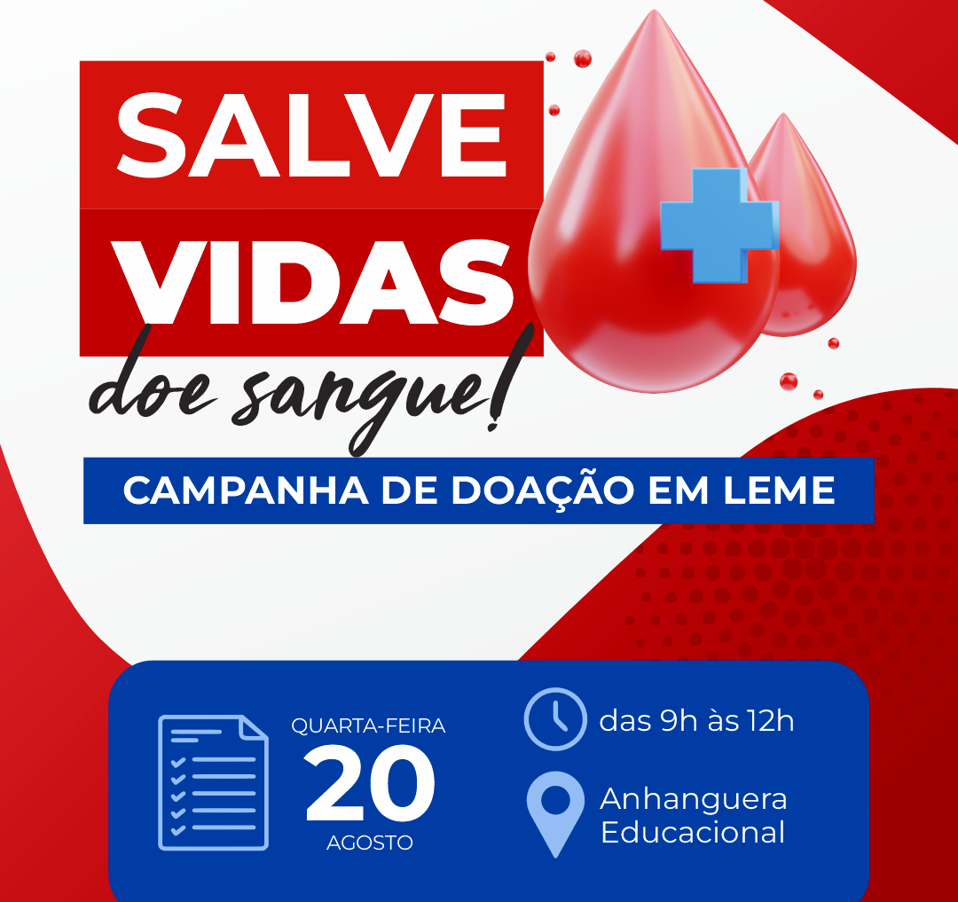 DOE SANGUE: QUARTA ETAPA DO CALENDÁRIO DE DOAÇÃO DE SANGUE SERÁ NO DIA 20 DE AGOSTO