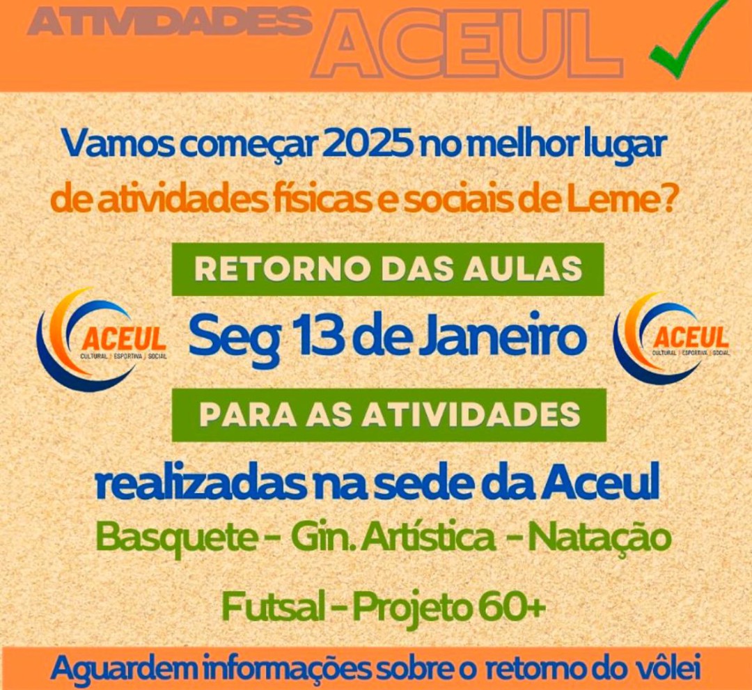 ACEUL DE VOLTA COM AS ATIVIDADES E NOVAS INSCRIÇÕES