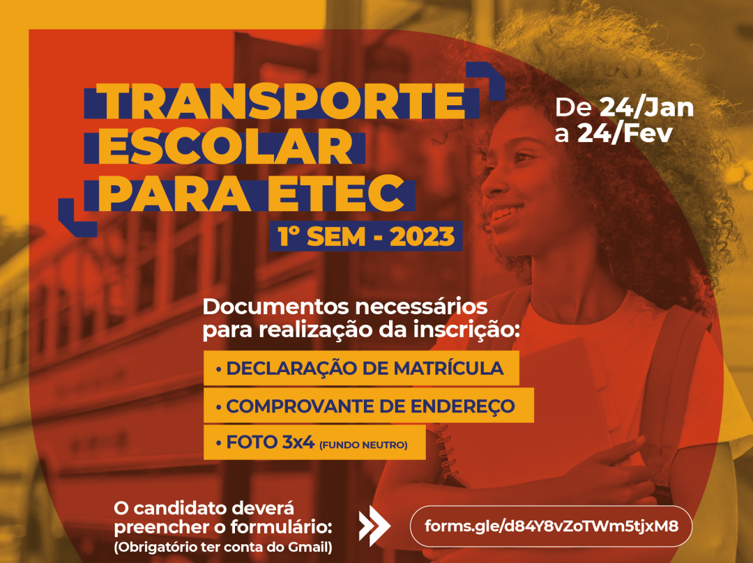 Inscrições para o Transporte Escolar para ETEC 1º Semestre 2023