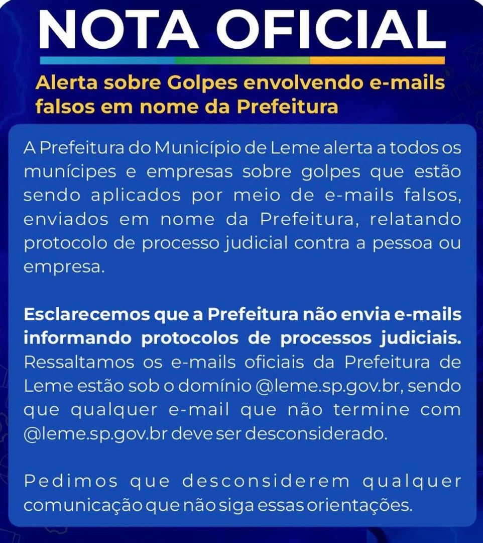 ATENÇÃO PARA A NOTA OFICIAL DA PREFEITURA DE LEME