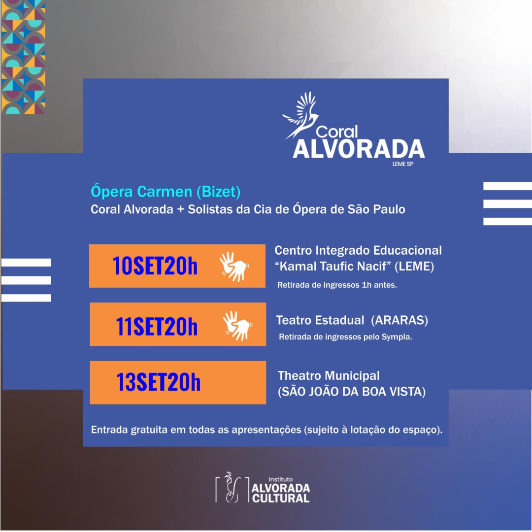 VAI TER ÓPERA COM ENTRADA GRATUITA EM LEME E COM A PARTICIPAÇÃO DE UM CORAL LEMENSE NO PALCO DIA 10 DE SETEMBRO