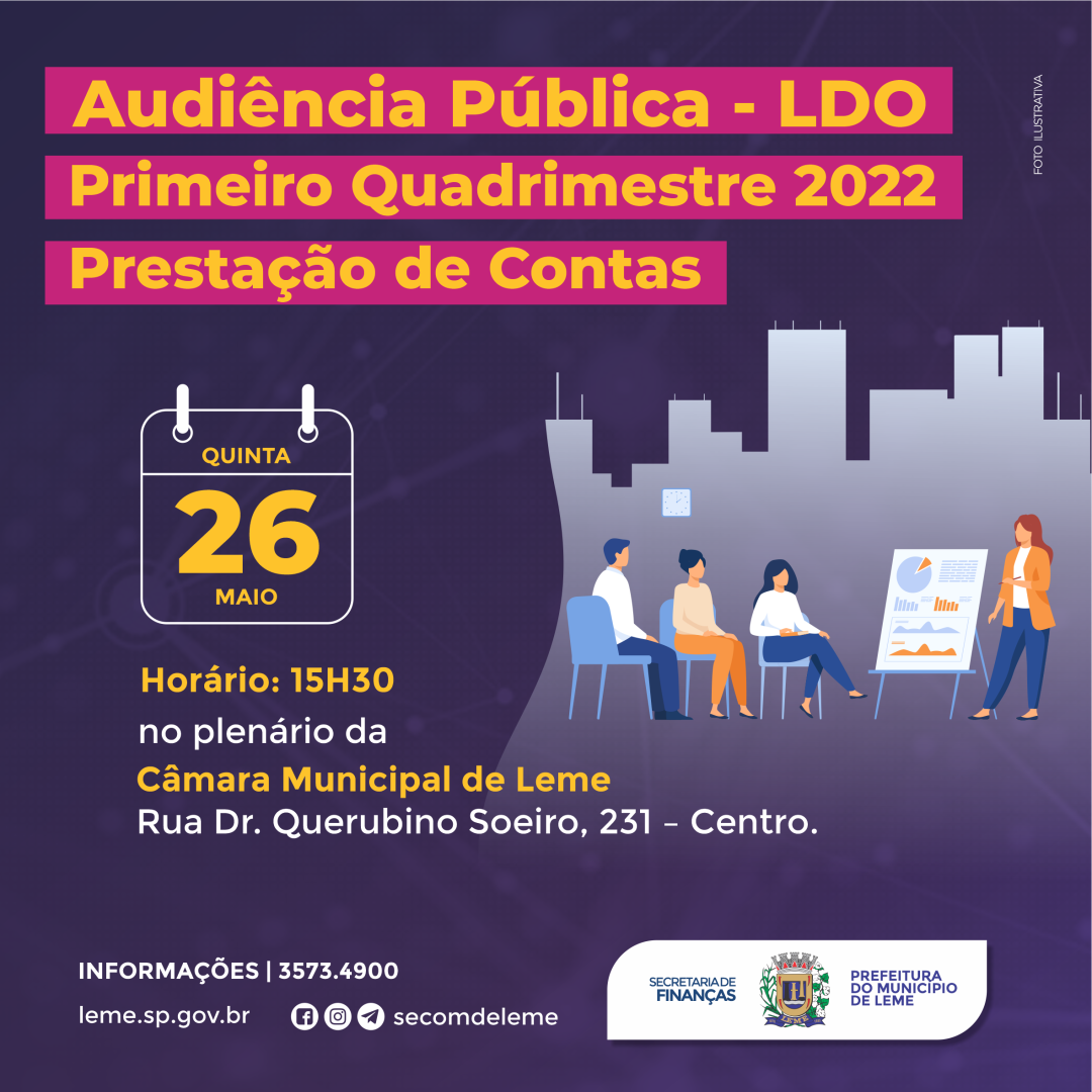 Secretaria de Finanças informa sobre Audiência Pública no dia 26 de maio
