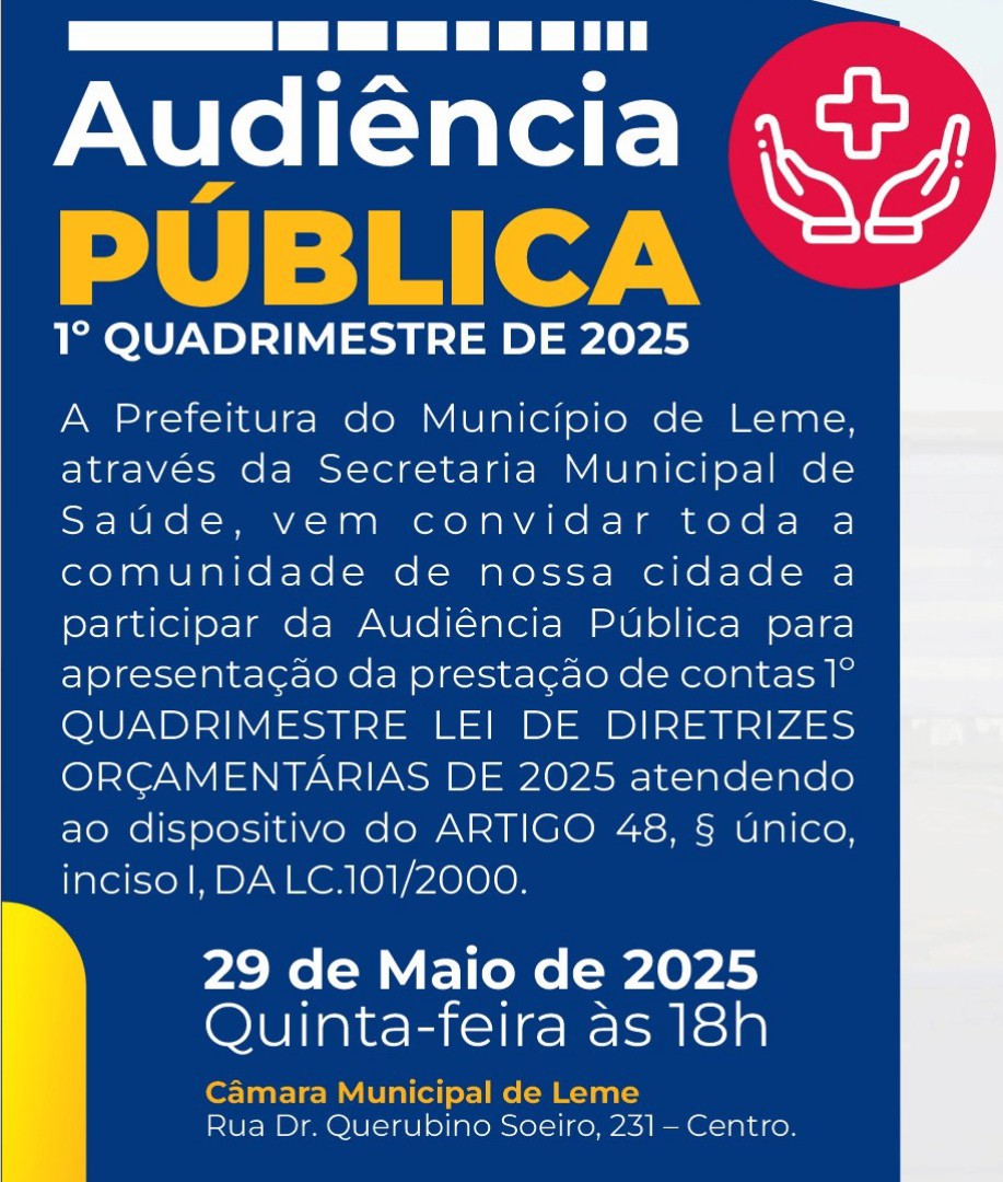 SECRETARIA DE SAÚDE INFORMA SOBRE AUDIÊNCIA PÚBLICA NO DIA 29 DE MAIO