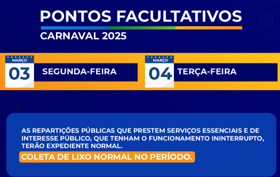 PONTO FACULTATIVO REPARTIÇÕES PÚBLICAS MUNICIPAIS DIAS 03 E 04 DE MARÇO