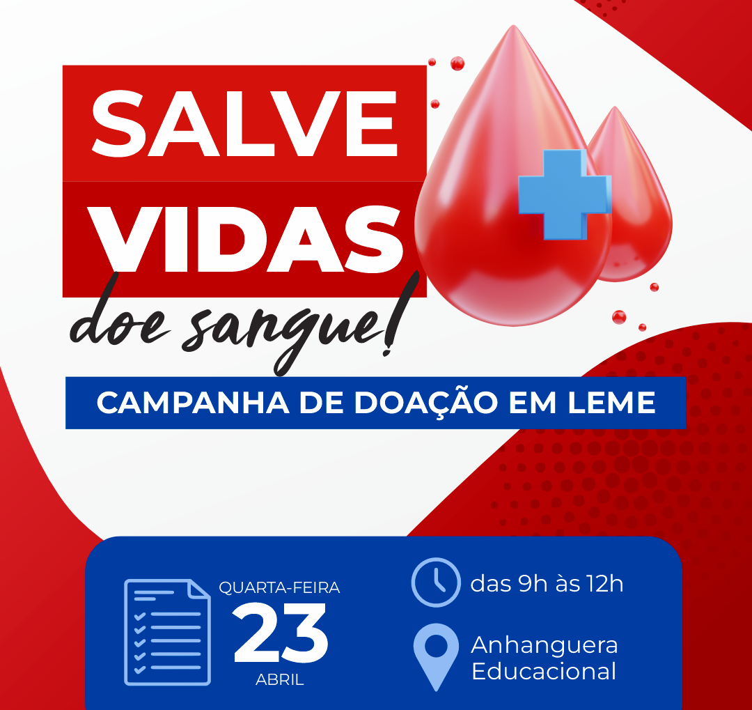SEGUNDA ETAPA DO CALENDÁRIO DE DOAÇÃO DE SANGUE SERÁ NO DIA 23 DE ABRIL