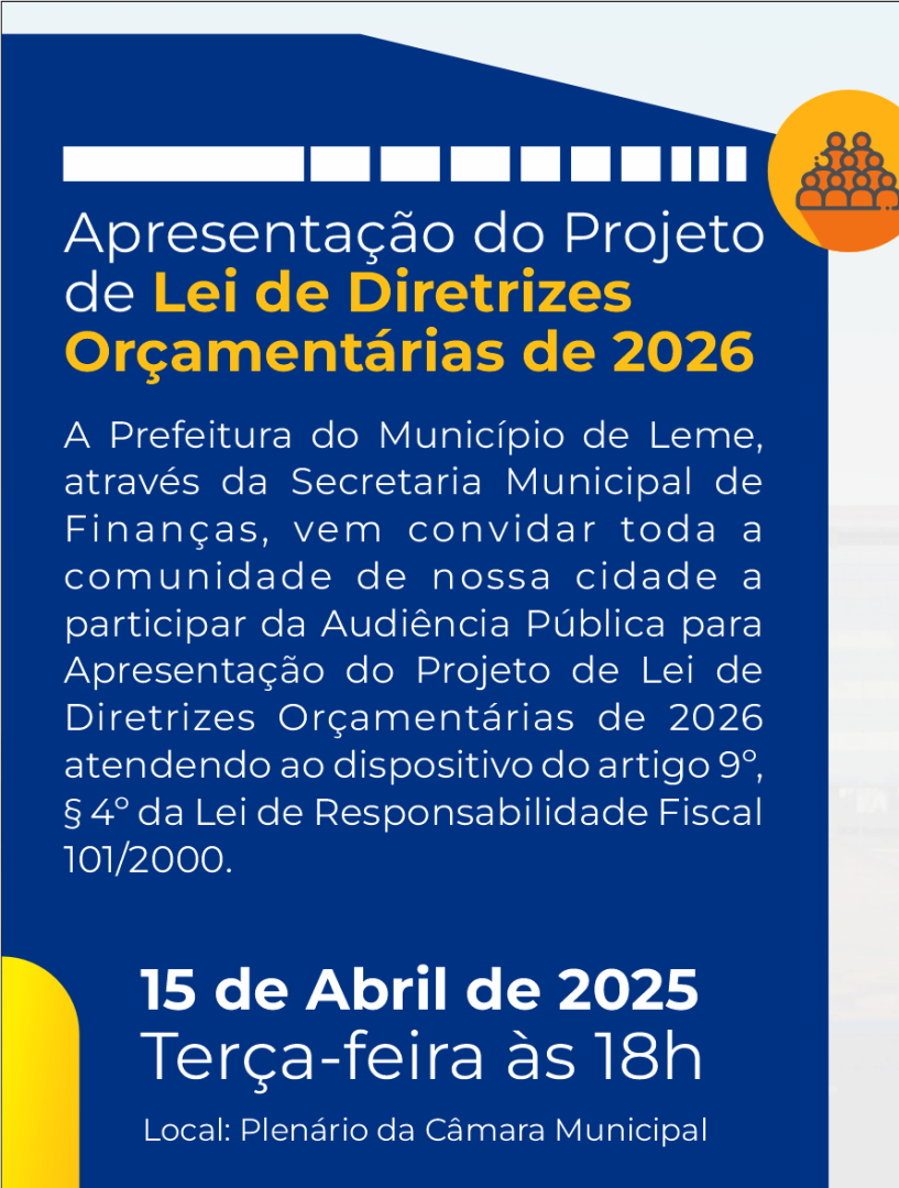 SECRETARIA DE FINANÇAS INFORMA SOBRE AUDIÊNCIA PÚBLICA NO DIA 15 DE ABRIL DE 2025