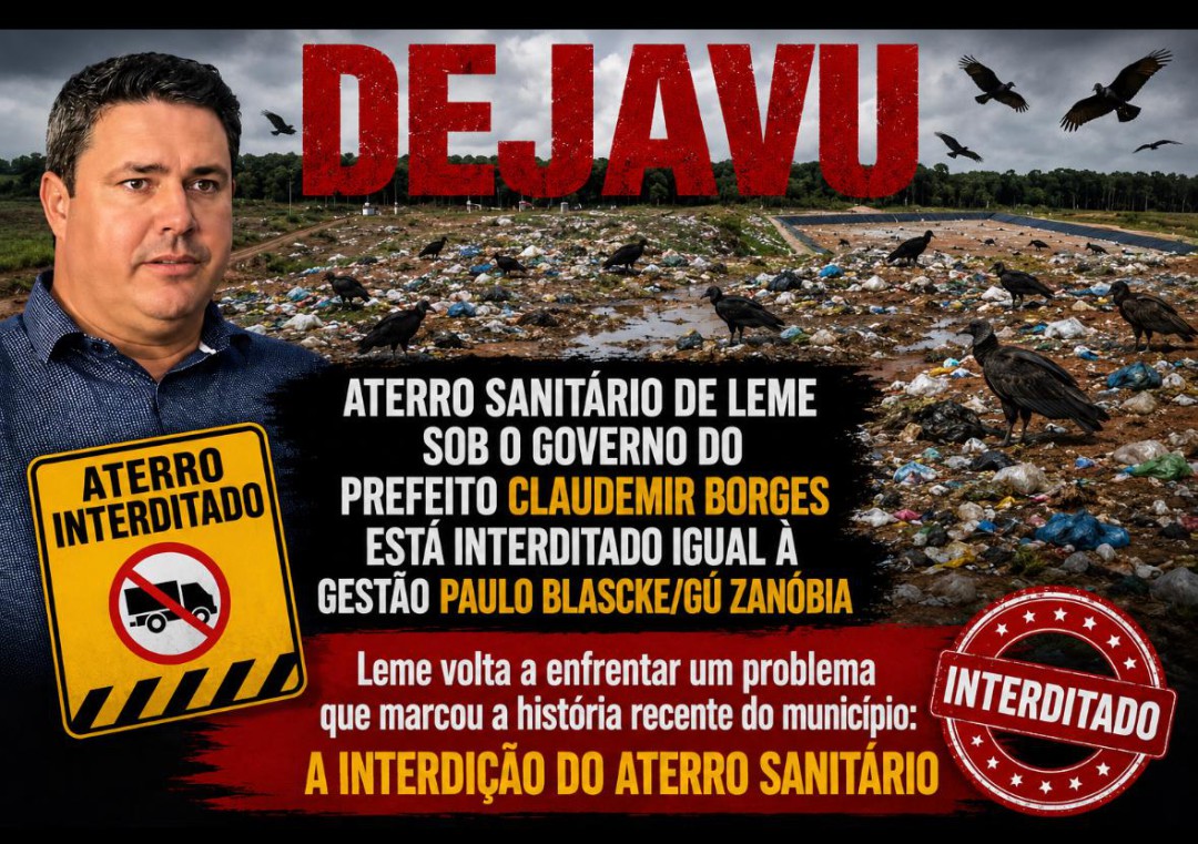 DEJAVU: ATERRO SANITÁRIO DE LEME SOB O GOVERNO DO PREFEITO CLAUDEMIR BORGES ESTÁ INTERDITADO IGUAL À GESTÃO PAULO BLASCKE/GÚ ZANÓBIA