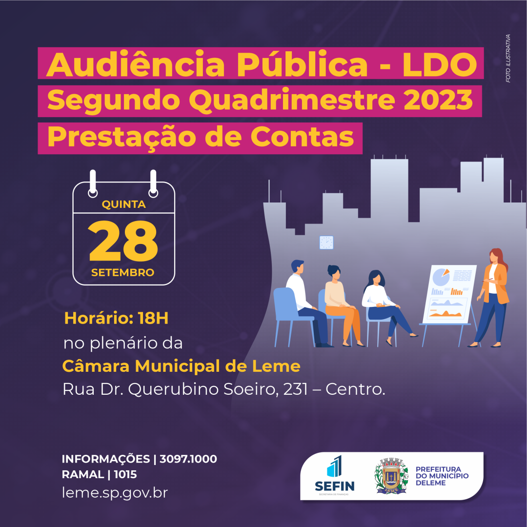 Secretaria de Finanças informa sobre Audiência Pública no dia 28 de setembro