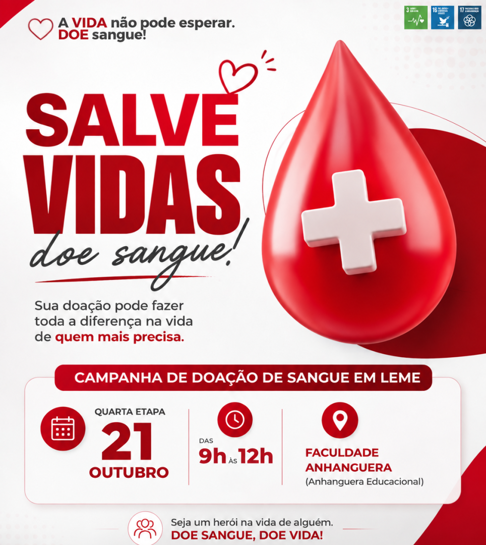 QUINTA ETAPA DO CALENDÁRIO DE DOAÇÃO DE SANGUE SERÁ NO DIA 21 DE OUTUBRO DE 2026