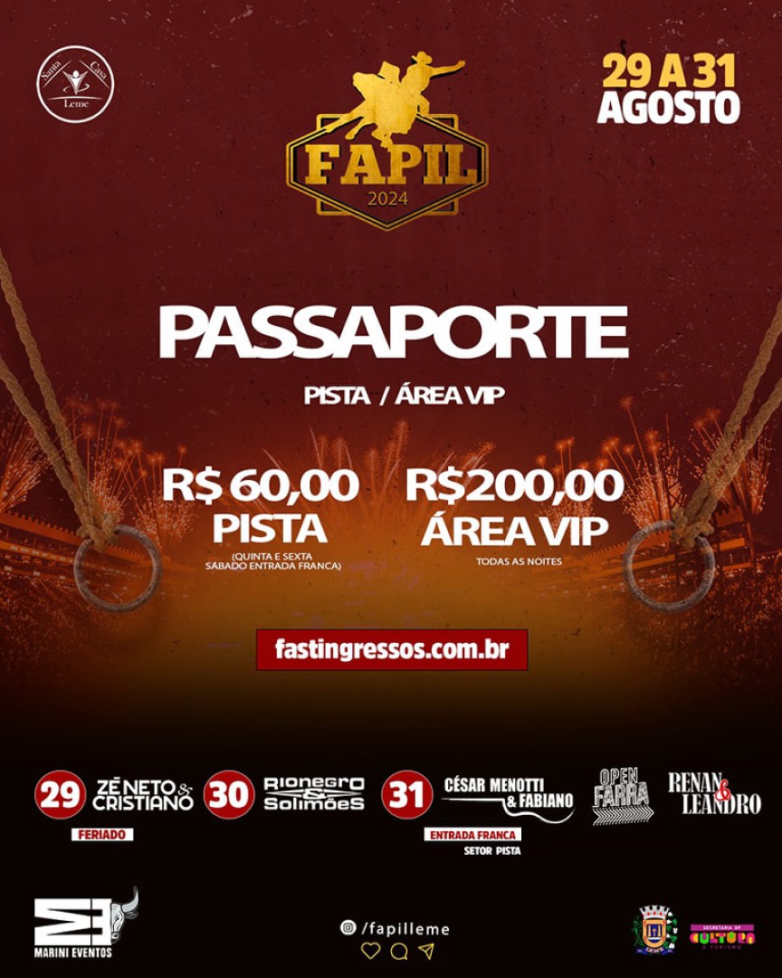 VENDAS DE PASSAPORTES LIBERADAS PARA A FAPIL 2024