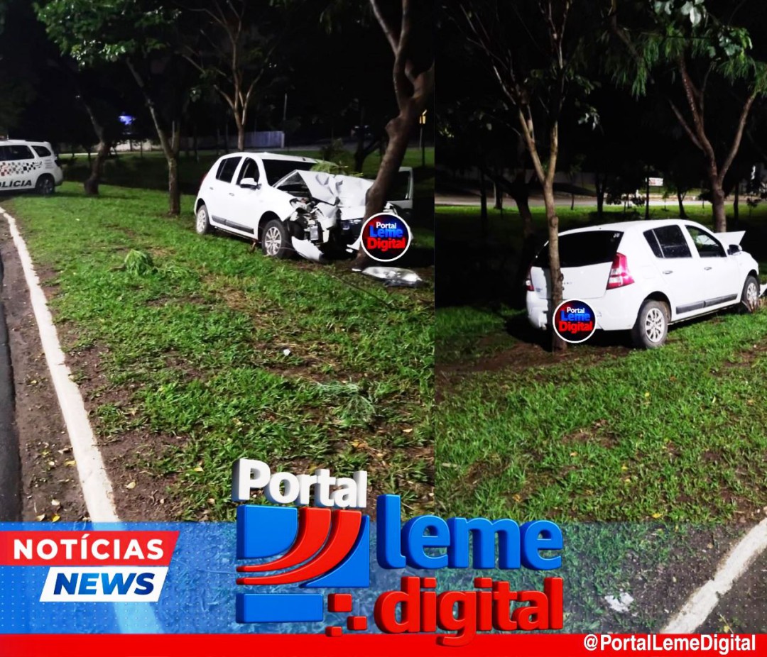 MOTORISTA FICA FERIDO APÓS COLISÃO CONTRA ÁRVORE EM FRENTE AO LAGO MUNICIPAL DE LEME.