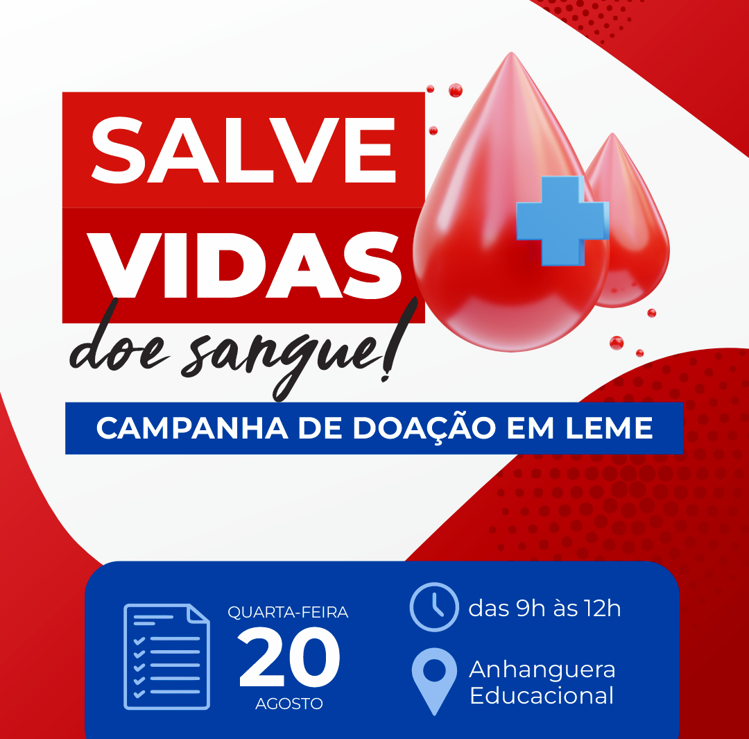 QUARTA ETAPA DO CALENDÁRIO DE DOAÇÃO DE SANGUE SERÁ NO DIA 20 DE AGOSTO