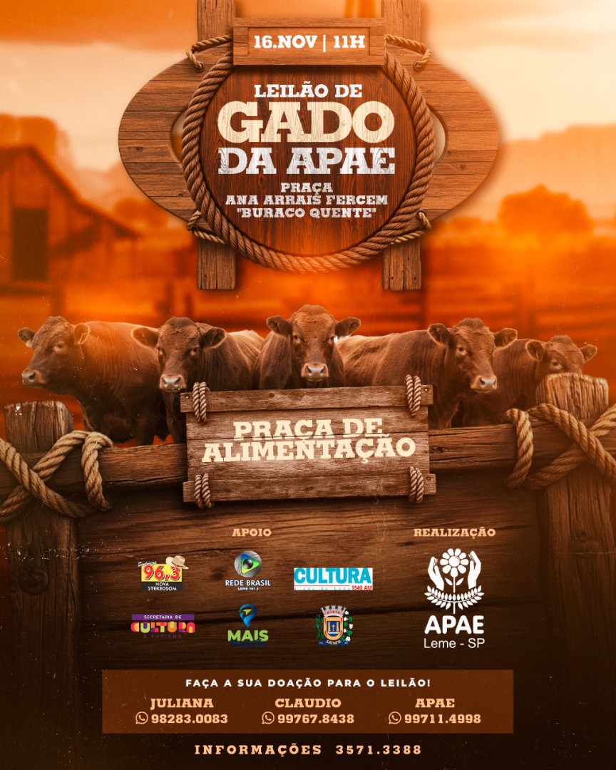LEILÃO DE GADO BENEFICENTE EM PROL DA APAE DE LEME